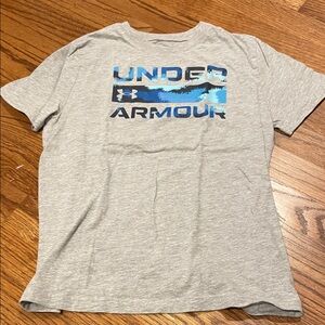Under Armour Heather Gray Tee with Blue Graphic